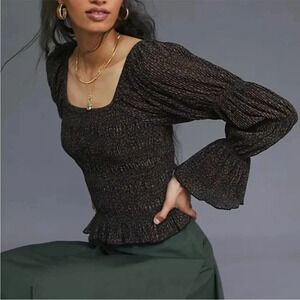 Anthropologie Shimmer Puff-Sleeved Top